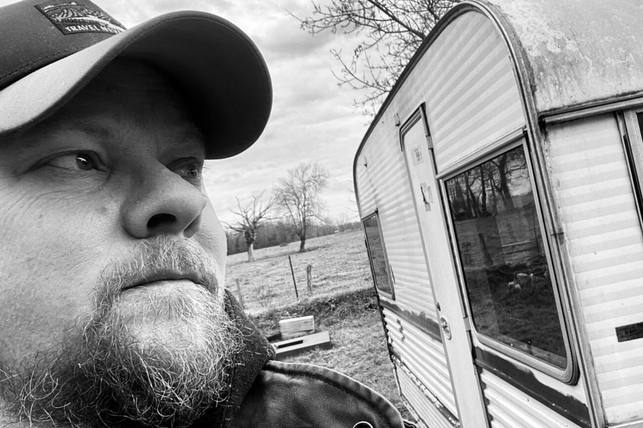 J.P. Kalio outside his Caravan studio in France